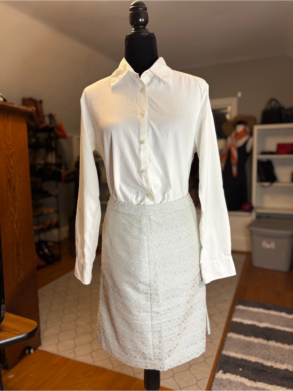 Brooks Brothers 346 Pencil Skirt Size 10 Blue White Textured Woven NWT - Picture 4 of 10